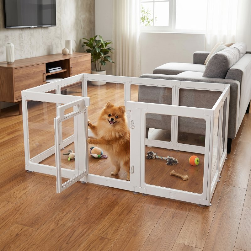 Skylos Dog Pen, Transparent Dog Playpen, 153x102x60cm, HDPE Acrylic, White