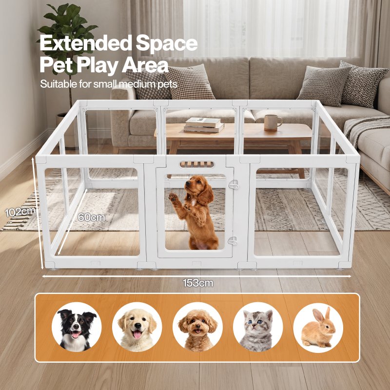 Skylos Dog Pen, Transparent Dog Playpen, 153x102x60cm, HDPE Acrylic, White