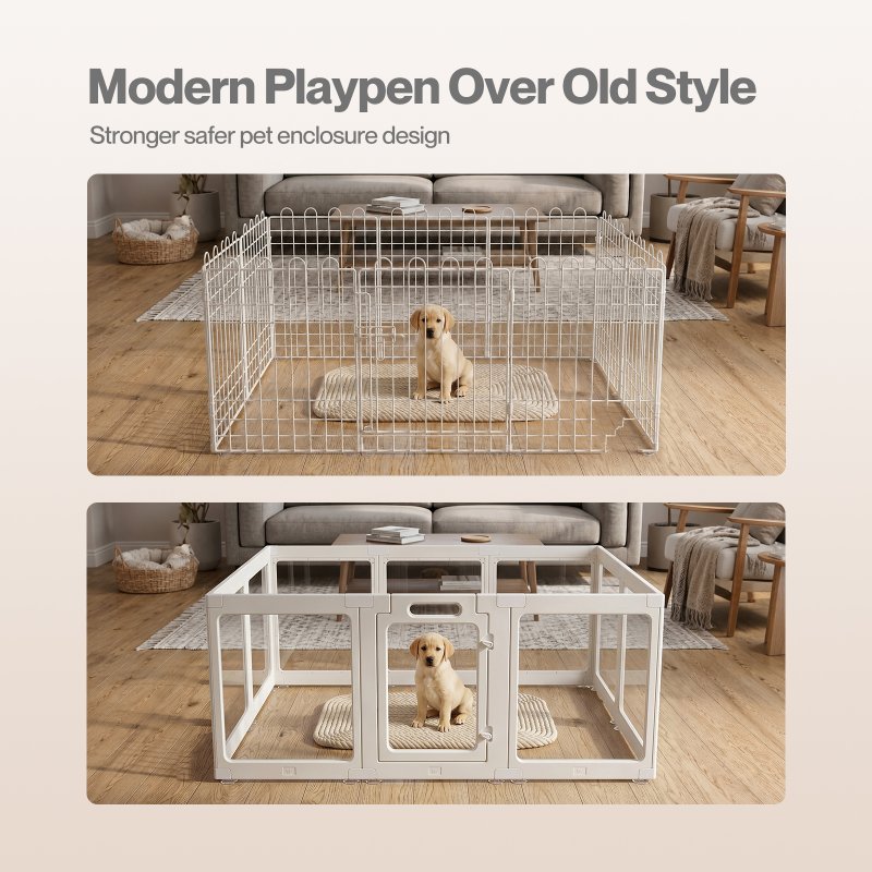 Skylos Dog Pen, Transparent Dog Playpen, 153x102x60cm, HDPE Acrylic, White