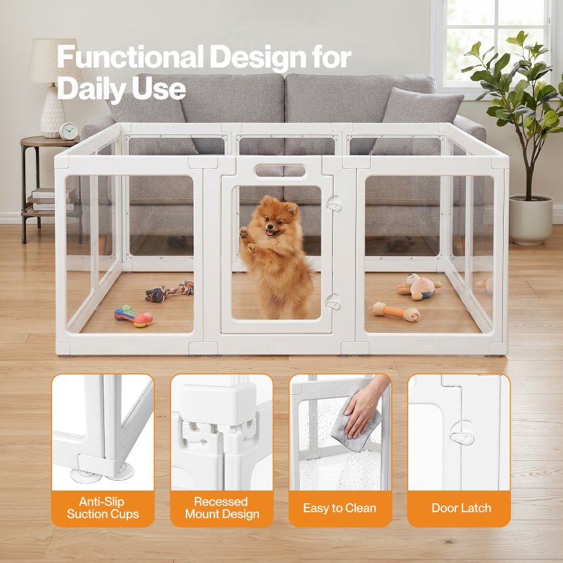 Skylos Dog Pen, Transparent Dog Playpen, 153x102x60cm, HDPE Acrylic, White