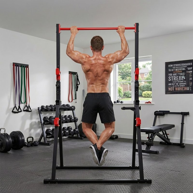Centra Pull Up Bar, Pull Up Station, Dip Bars Free Standing, 220KG, Black Red