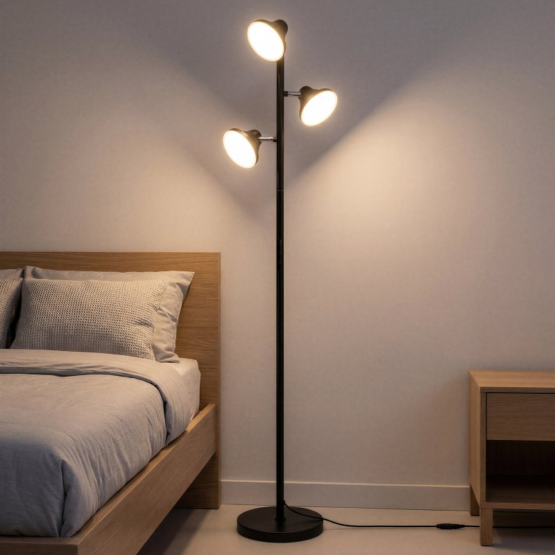 Emitto Floor Lamp, 3-Light Dimmable Standing Lamp, Remote Touch, Black
