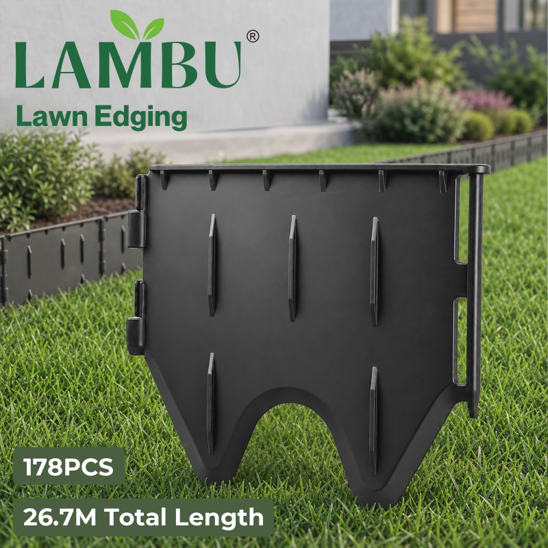 Lambu Lawn Edging, Garden Edging Border, Flexible PP PE Modular Black, 178pc