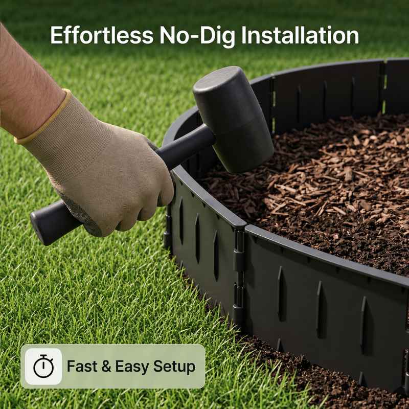 Lambu Lawn Edging, Garden Edging Border, Flexible PP PE Modular Black, 178pc