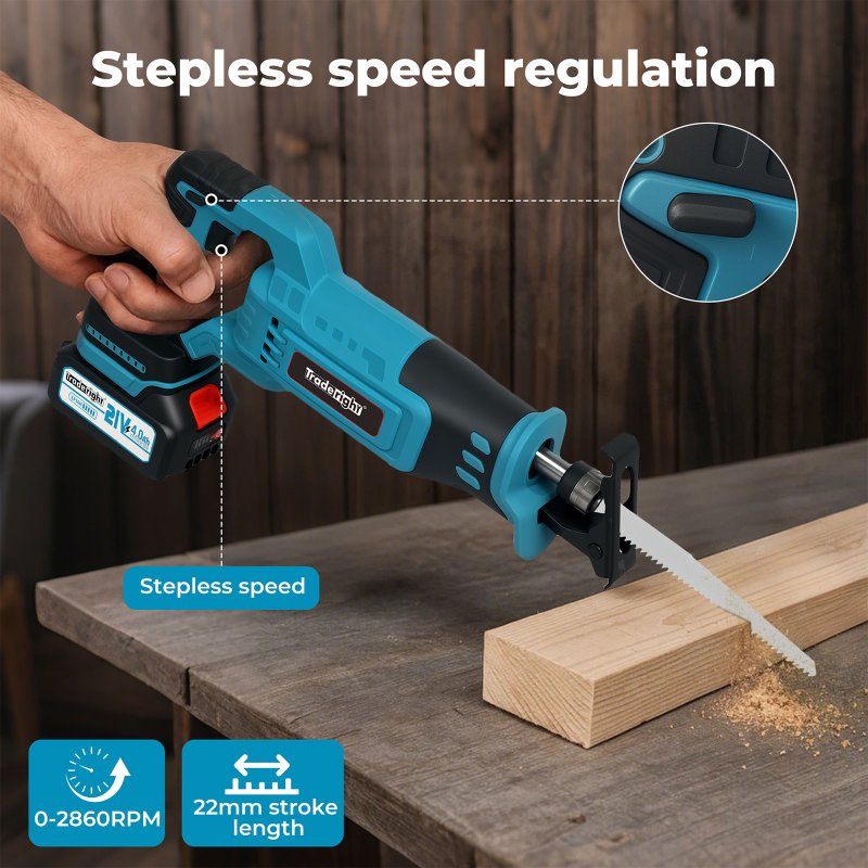 Traderight Cordless Reciprocating Saw Set For Wood Metal 2 Battery Safety Goggle