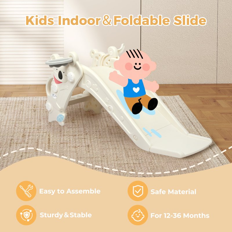 Dekko 4-In-1 Kids Slide Set Basketball Hoop Ring Toss Foldable Indoor Playground