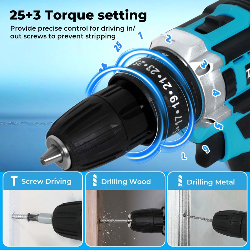Traderight 21V Cordless Drill Combi Driver Electric Screwdriver Set 1 Battery