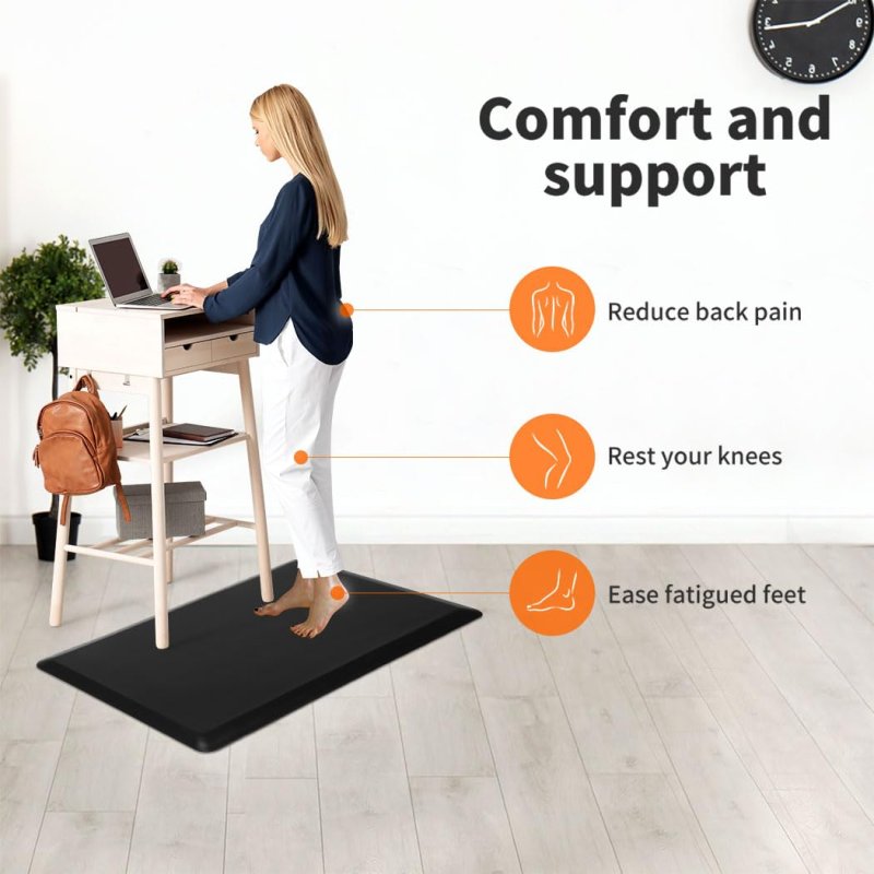 Marlow Anti Fatigue Mat Standing Desk Rug Kitchen Home Office Foam Black 50x80