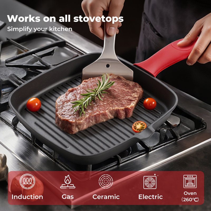 Toque Cast Iron Griddle Grill Pan Square Skillet BBQ Non?Stick Frying Cookware