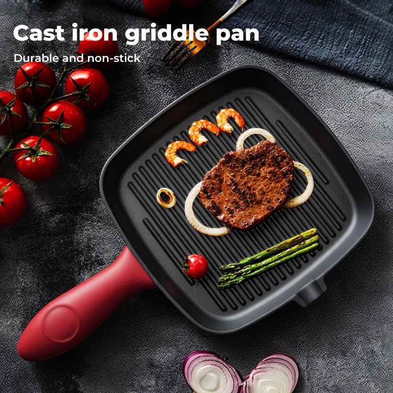 Toque Cast Iron Griddle Grill Pan Square Skillet BBQ Non?Stick Frying Cookware