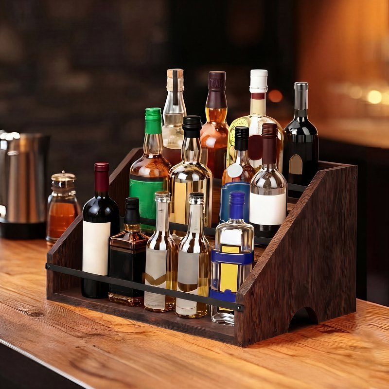 Toque Counter Top Wine Rack Storage Liquor Bottle Display Shelf Wooden Holders