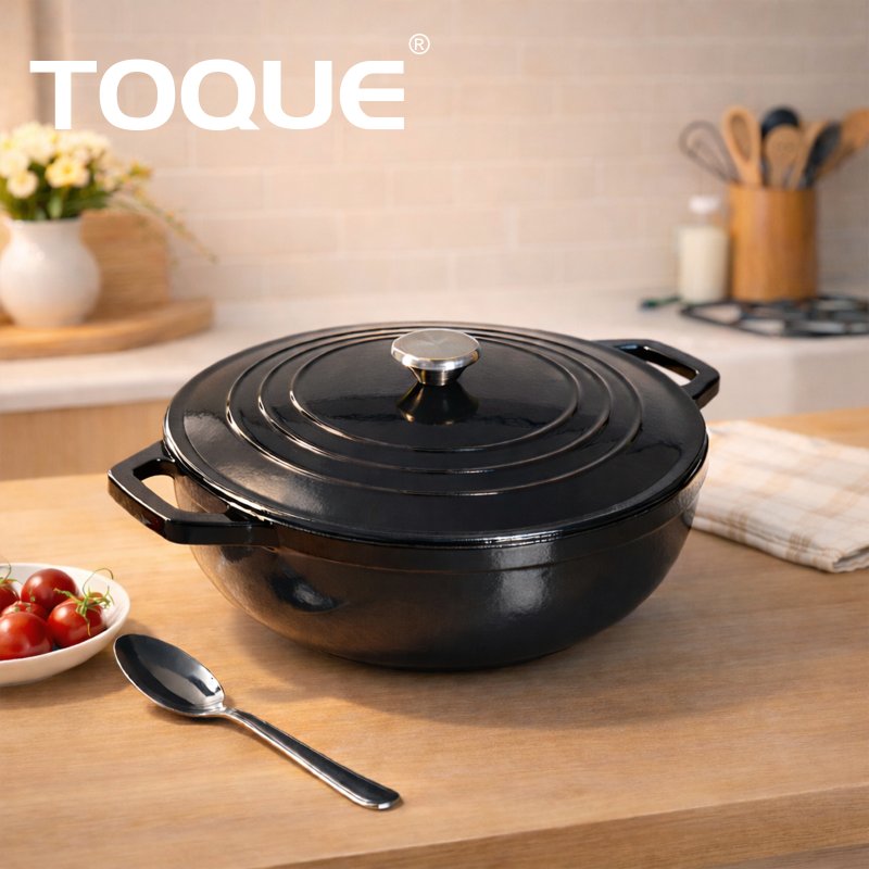 Toque Cast Iron Enameled Dutch Oven Bread Baking Casserole Pot Self-Basting Lid