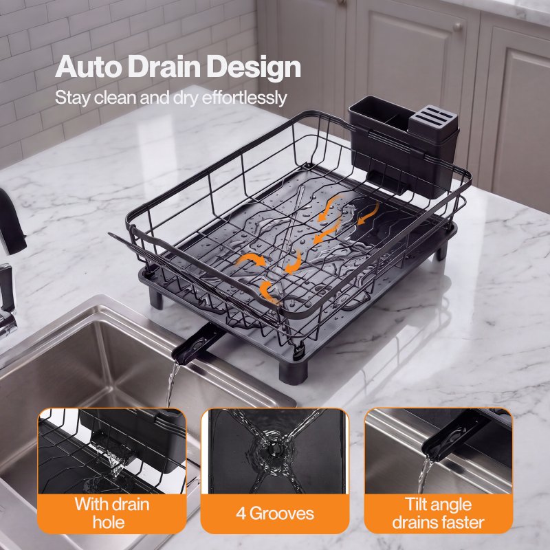 Toque 2 Tier Dish Drainer Rack Drip Tray Cutlery Holder Plate Rack Kitchen Sink