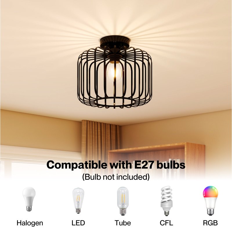 Emitto Ceiling Light Industrial Chandelier Metal Pendant Lamp Bedroom E27 Black