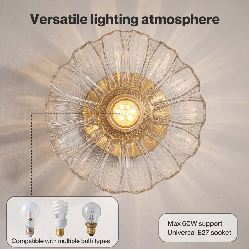 Emitto Ceiling Light Flower Clear Glass Fixture Chandelier Flush Mount 2 PCS