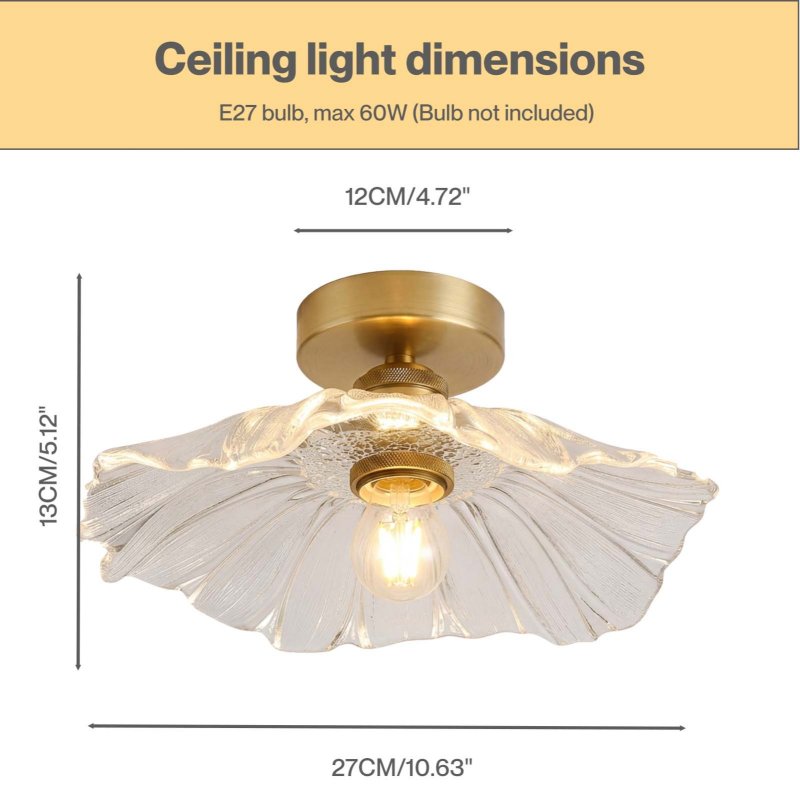 Emitto Ceiling Light Flower Clear Glass Fixture Chandelier Flush Mount 2 PCS