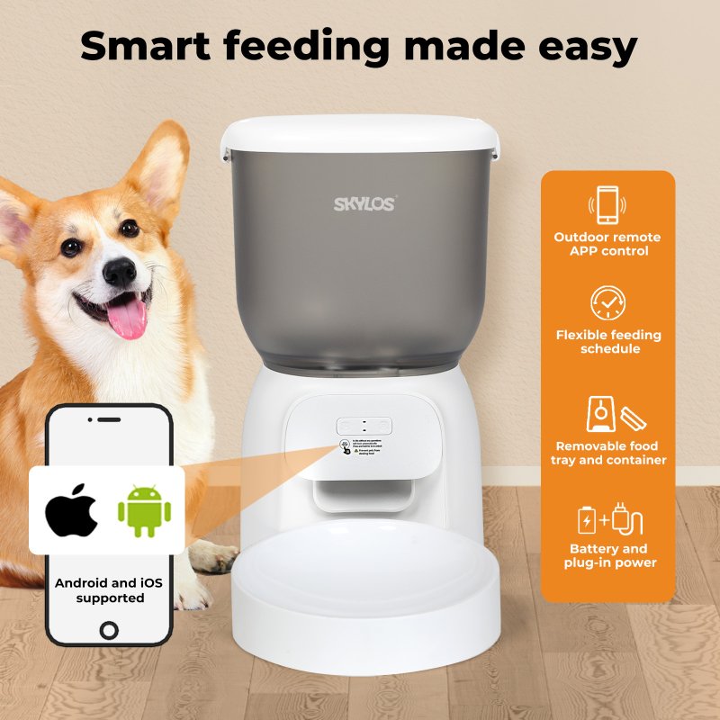 Skylos 4L Automatic Pet Feeder Wifi Auto Smart Dog Cat Food Dispenser Timer Feed