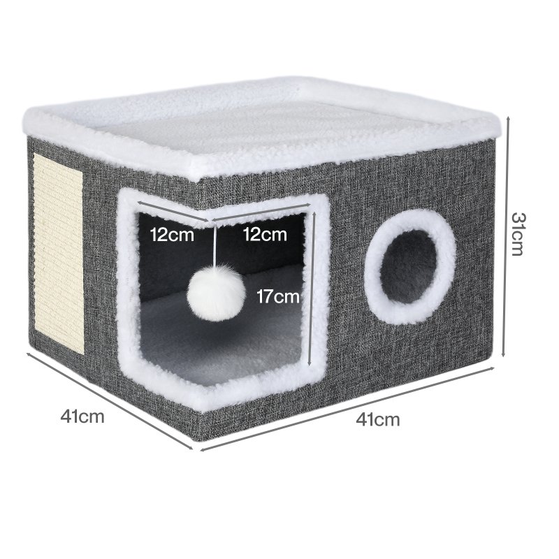 Skylos Cat House Indoor Cat Cave with Scratch Pad Fluffy Ball Pet Bed Foldable
