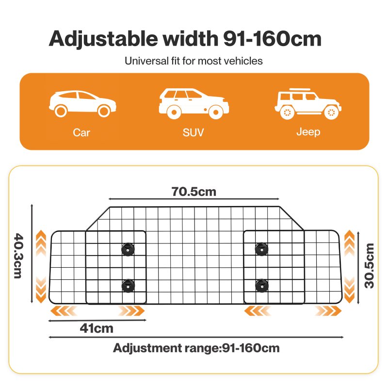 Skylos Dog Car Barrier Universal Pet Barrier Guard Adjustable Safety Travel