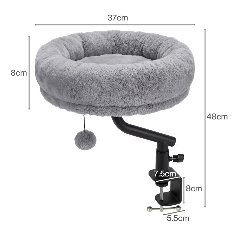 Skylos Cat Desk Bed Rotatable Adjustable Elevated Grey Cozy Hanging Desk