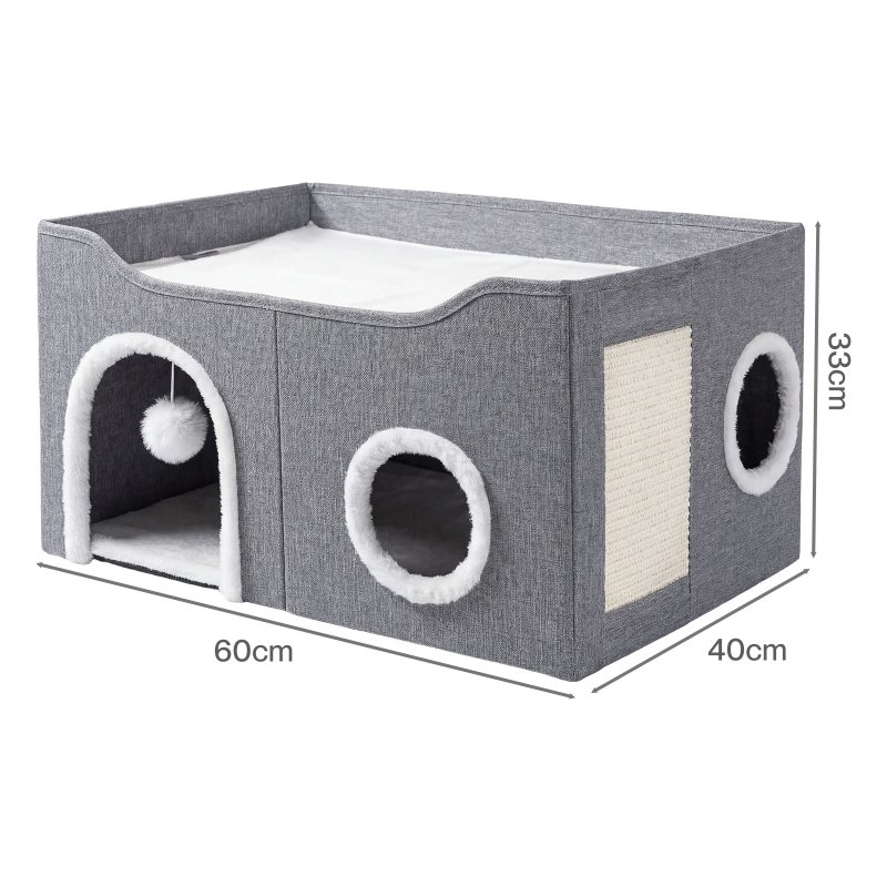 Skylos Cat House 2-Layer Large Soft Cave Cube Fluffy Ball Grey Scratching Board
