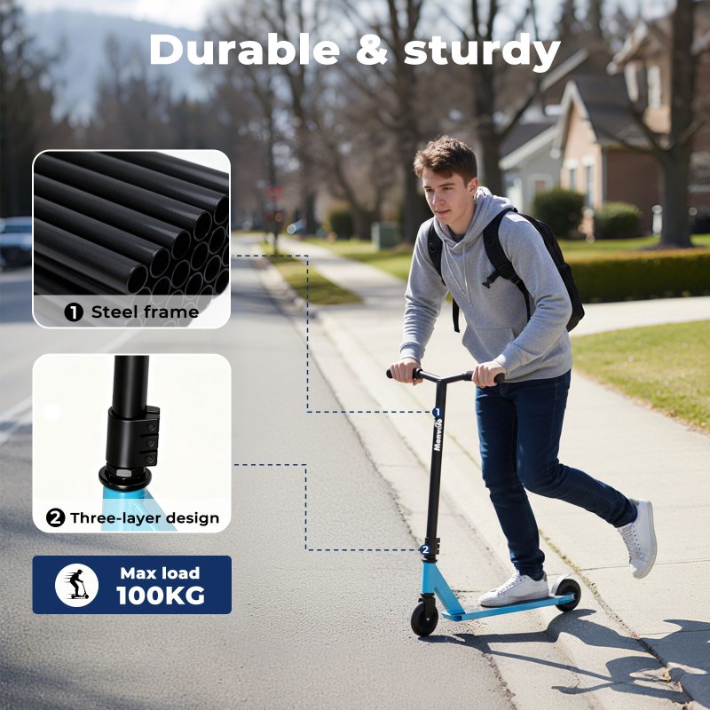 Monvelo Stunt Scooter for 8+ Kids Adult 360° Freestyle Trick Scooter Max 100kg