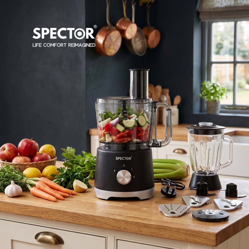 Spector Food Processor 1500W 2-Speed Pulse 2.5L Chopper 1.5L Glass Jug Black