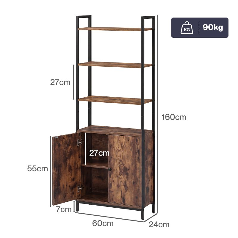Levede Bookshelf 6 Tier Adjustable Display Shelf90kg Living Room Walnut Colour