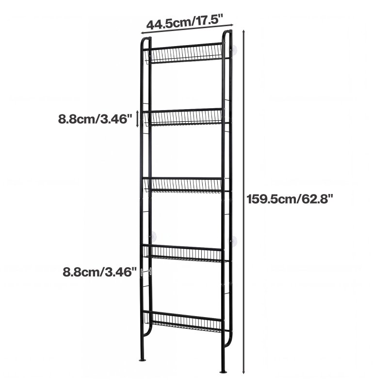 Levede Behind Door Storage Organiser Narrow 5-Tier Bathroom Shelves Steel Black