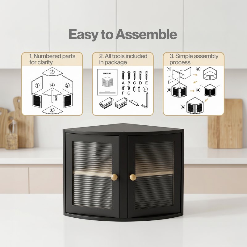 Bread Bin Corner Bread Bin for Kitchen Double-Layer Bamboo Box Black