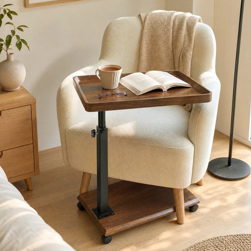 Levede C Shaped Side Table Height Adjustable Rolling 360° Swivel Top End Table