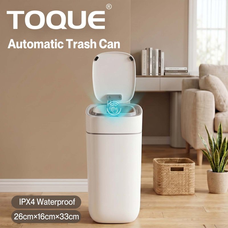 Toque Smart Trash Bin Slim Sensor Bathroom Bin With Lid Silent Open Close White