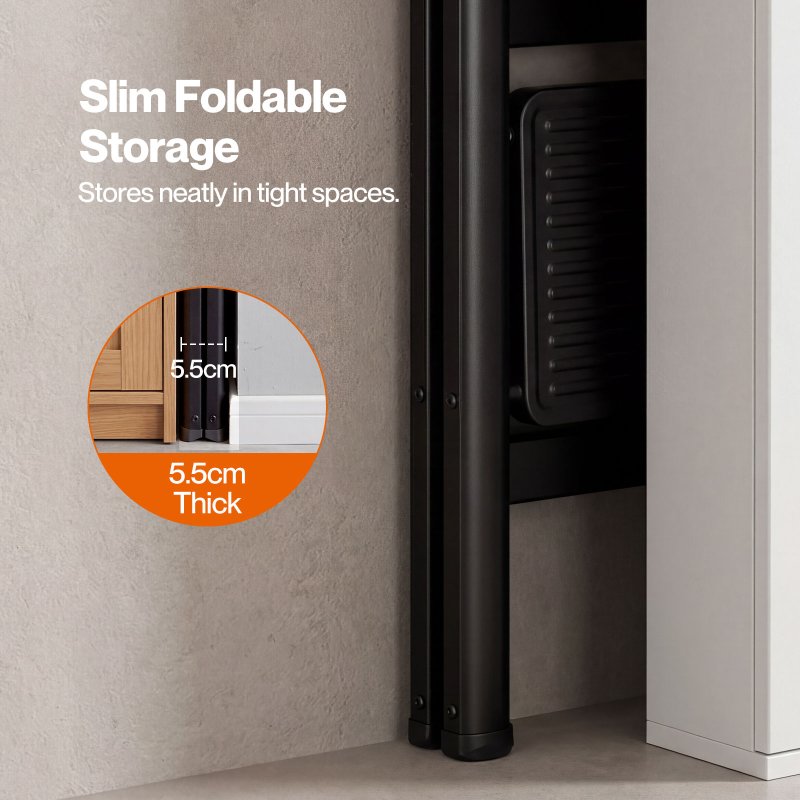 Traderight Small Step Ladder Foldable 150KG Carbon Steel Kitchen Steps Black