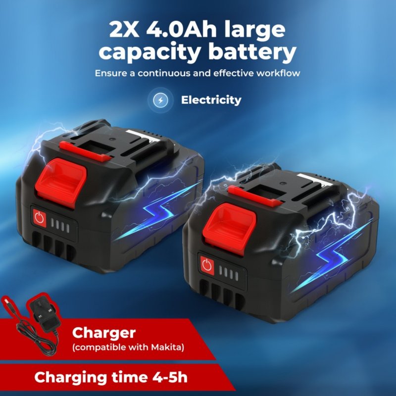 Traderight 21V Brushless Impact Wrench Drill 1/2" Rattle Gun 4.0Ah Battery Kit