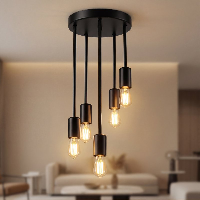 Emitto Ceiling Lights 5 Lights Flush Fitting Pendant Lamp E27 Base Black