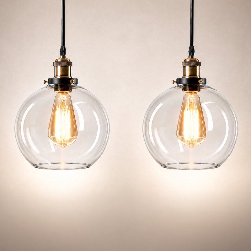 Emitto 2PCS Ceiling Pendant Light Industrial Glass LampShade Adjustable Cable