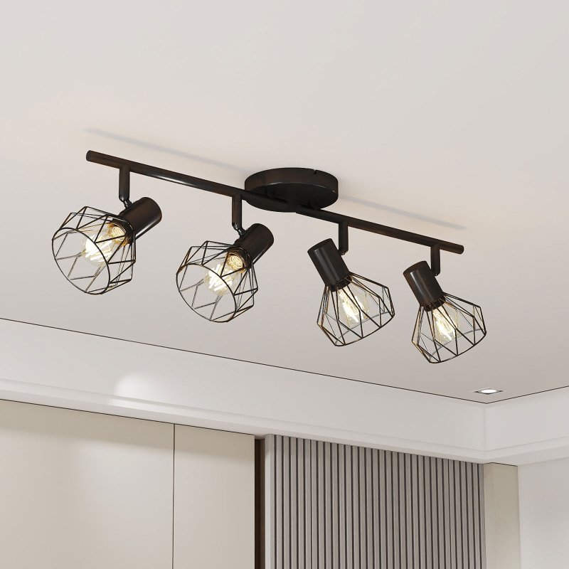 EMITTO LED Spot Ceiling Light 4-Way Adjustable Vintage Black Metal E14 Fixture