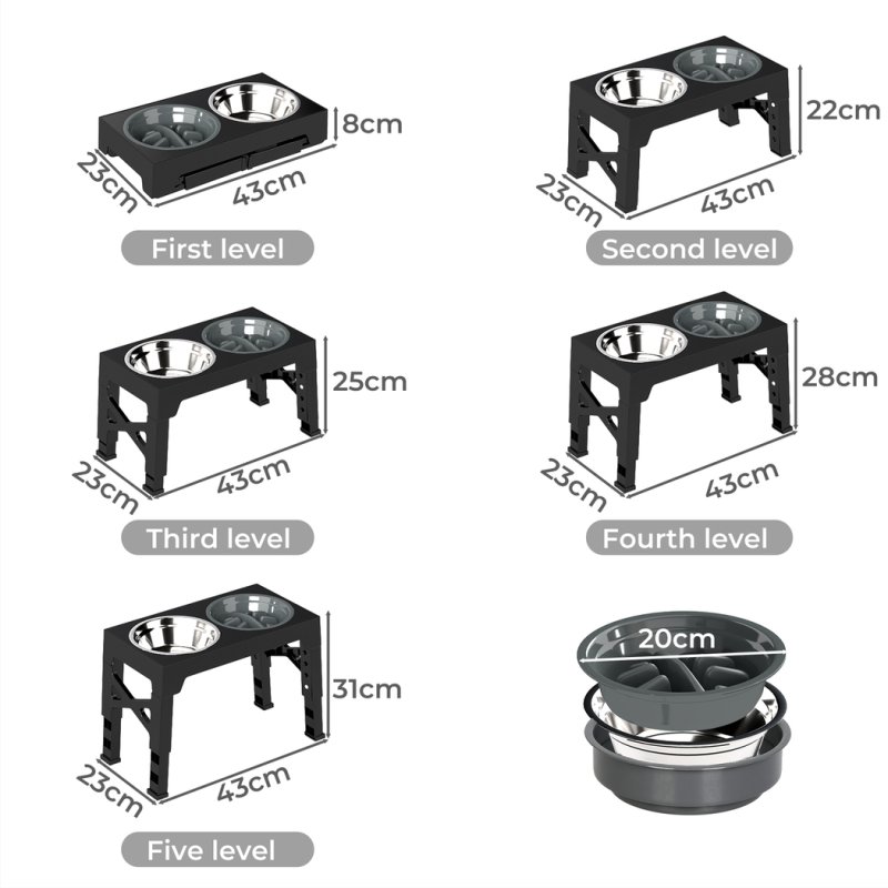 Skylos Elevated Pet Feeder Raised Dog Food Water Feeding Bowl Adjustable Folding