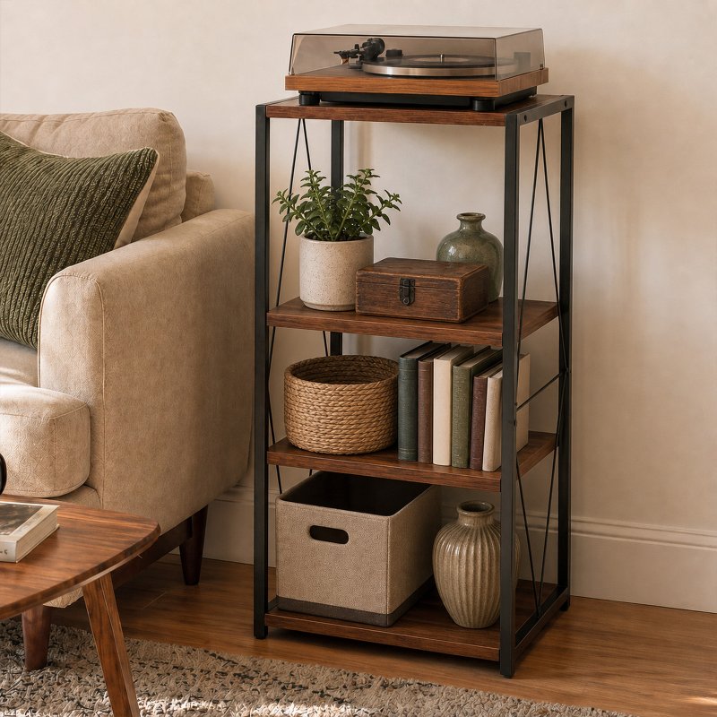 Levede Retro Record Player Stand 3 Tier Storage for Vinyl Records Brown