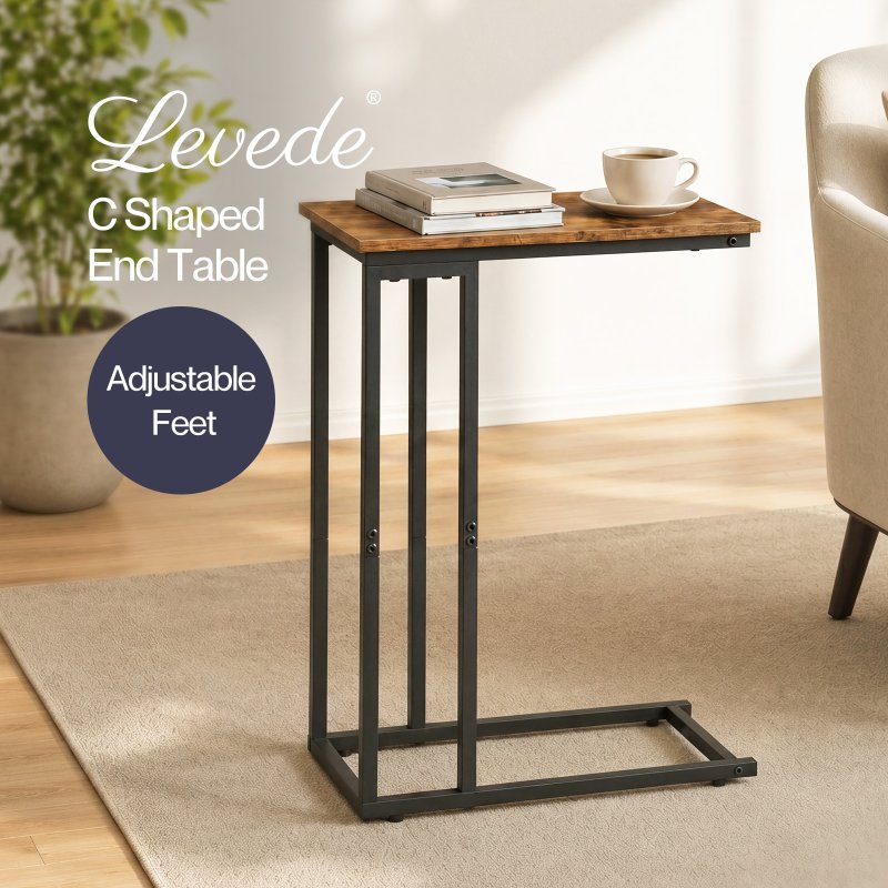 Levede Side Table C Shaped Space Saving for Sofa Bedroom Rustic Brown