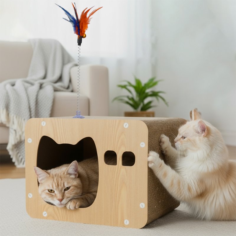 Skylos Cat Scratching Post Cat Cardboard House Cat Scratcher with Toy Indoor