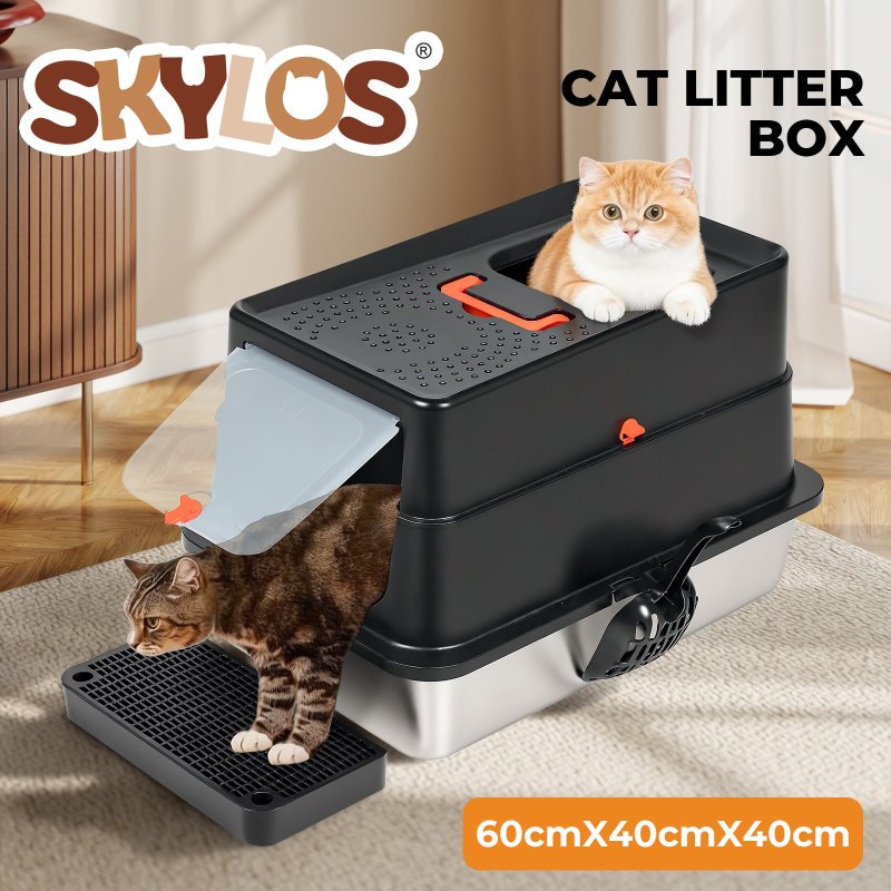 Skylos Cat Litter Box Stainless Steel Large Enclosed Toilet Tray Anti-Splashing