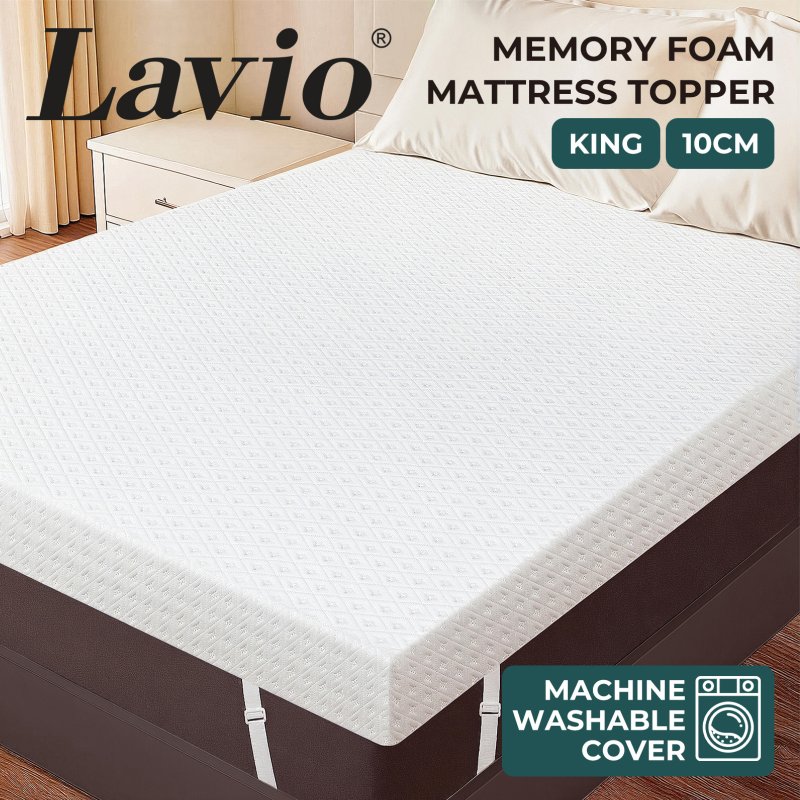 Lavio 4 Inch Mattress Topper King Cooling Memory Foam Pressure Relief Non Slip