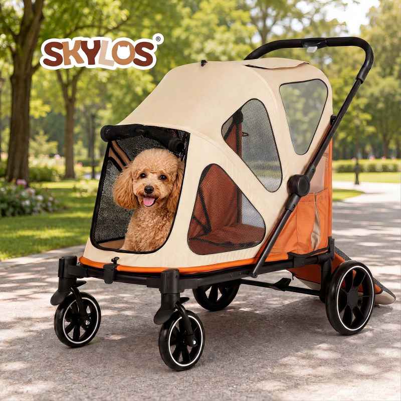 Skylos Dog Stroller Pet Pram Foldable Shock Absorbing Wheels Outdoor Orange