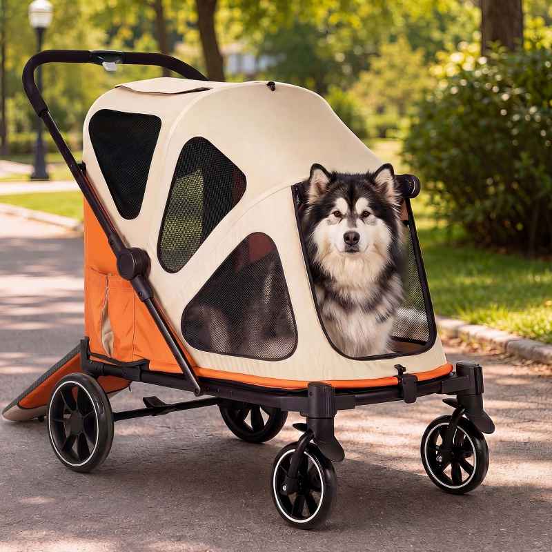 Skylos Dog Stroller Pet Pram Foldable Shock Absorbing Wheels Outdoor Orange