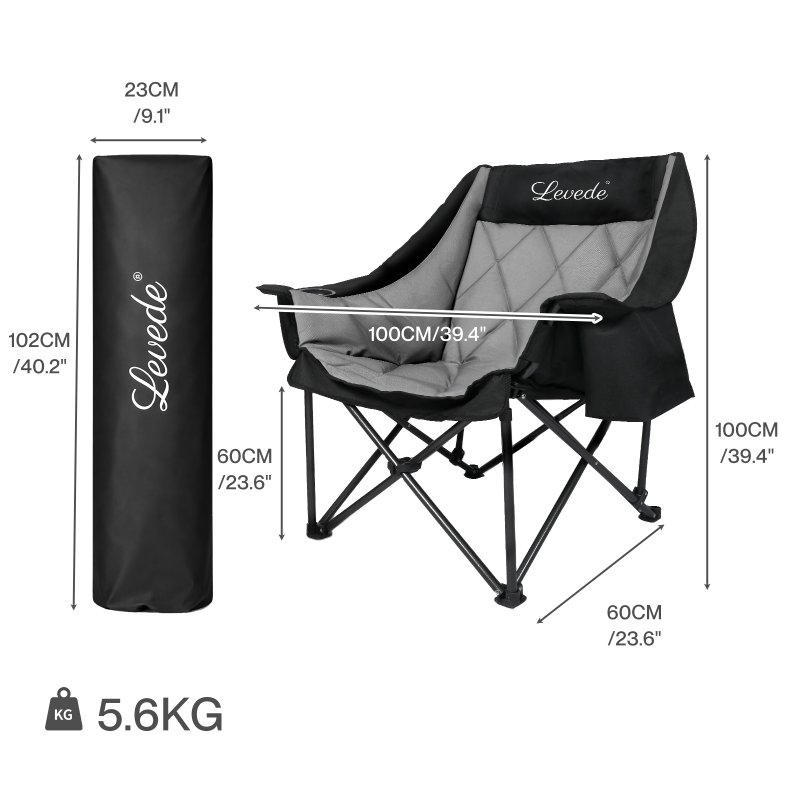 Levede Oversized Folding Camping Chair Padded with Cooler Bag Cup Holder 200KG