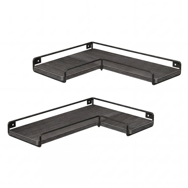 Levede Floating Shelves Set of 2 L-Shaped Corner Shelves Wall Mounted Black