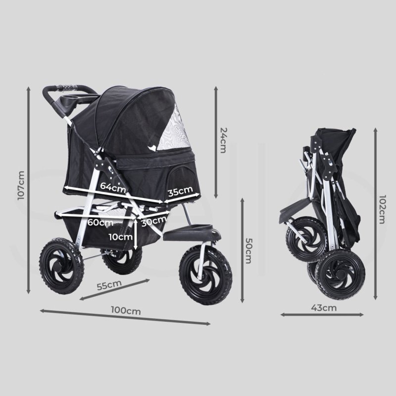Skylos Pet Stroller Pram Dog Carrier Trailer Strollers 3 Wheels Foldable Large