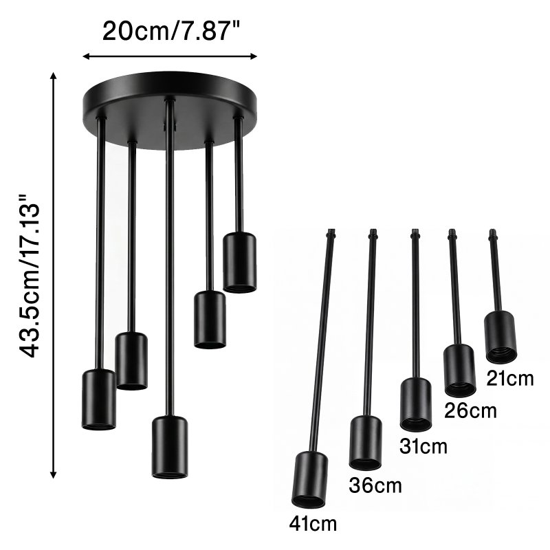 Emitto Ceiling Lights 5 Lights Flush Fitting Pendant Lamp E27 Base Black