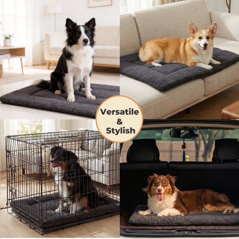 SKYLOS Dog Bed Mattress Soft Plush Pet Bed Non Slip Crate Mat M L 74x53cm Foam